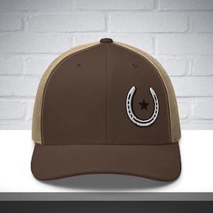 Embroidered Horse Shoe Hat, horse trucker hat, western cowboy hat, rodeo hat, horse lover gift, dad hat, country summer hat, gift for farmer