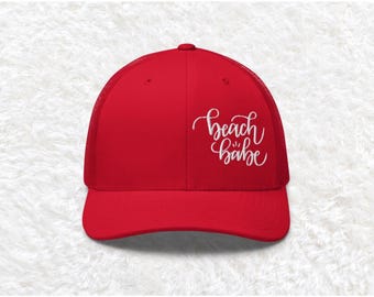 Beach Babe Hat, beach trucker hat, womens trucker hat beach, cute beach trucker hat, beach bachelorette trucker hat, embroidered beach hat
