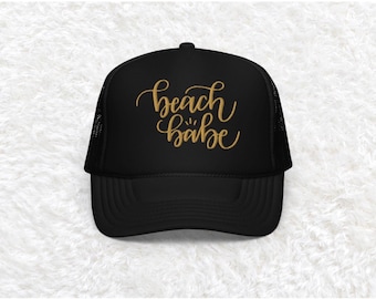 Beach Babe Hat, beach trucker hat, womens trucker hat beach, cute beach trucker hat, beach bachelorette trucker hat, embroidered beach hat