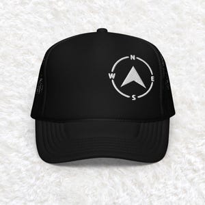 Embroidered Compass Trucker Hat, hiking hat, hiking trucker hat, mens hiking hat, hiking dad hat, mountain hat, camping hat, adventure hat