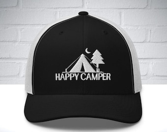 Happy camper trucker hat, camping hat, happy camper hat, summer hat, one happy camper, camp life, mom hat, camp season gift, gift for him