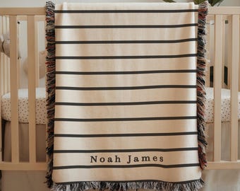 Personalisierte Babydecke mit Namen, neutrales Gewebe, Streifen, Decke für Kinder, individuelles Geschenk zur Geburt