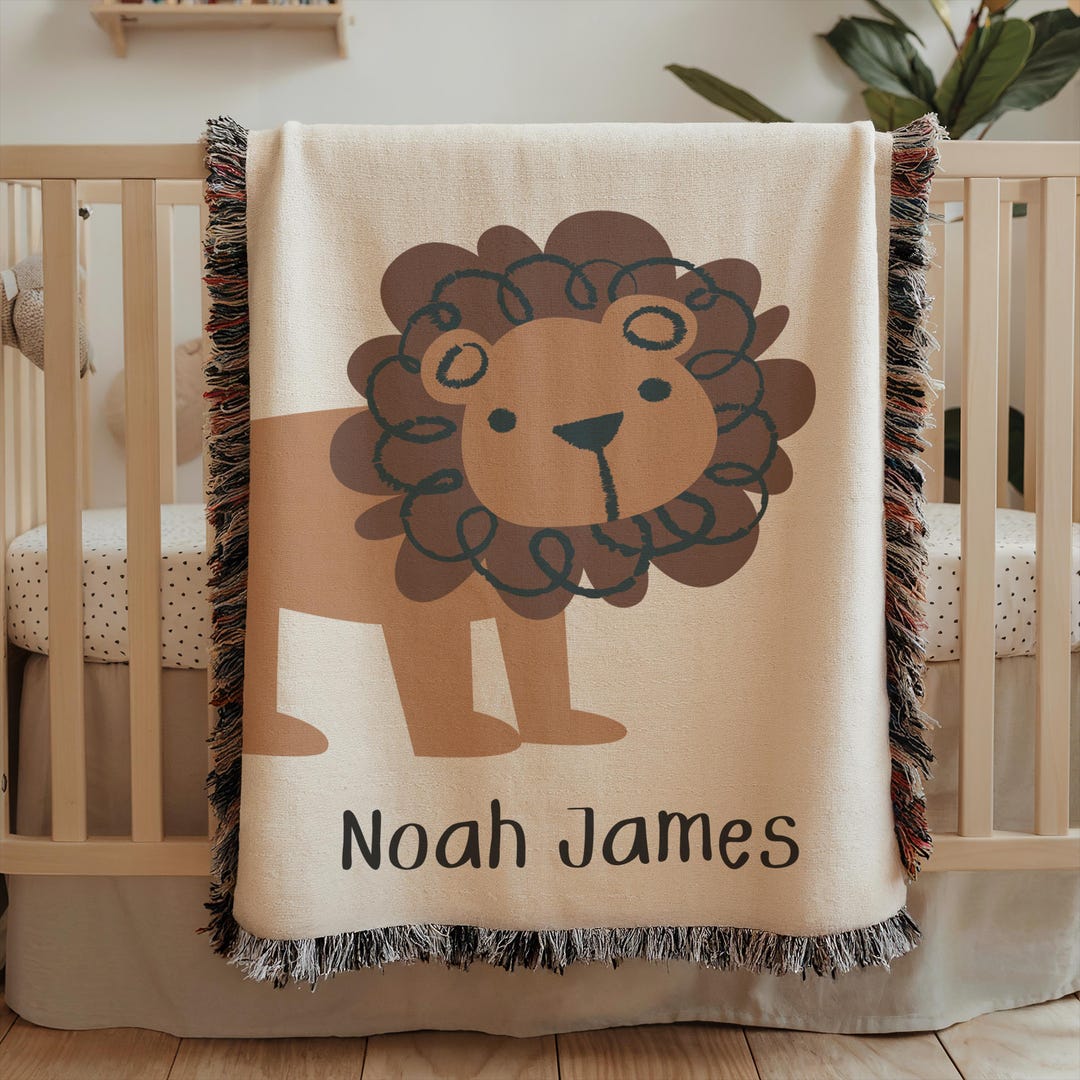 Personalized Lion Baby Blanket Custom Name Baby Boy Safari Nursery ...