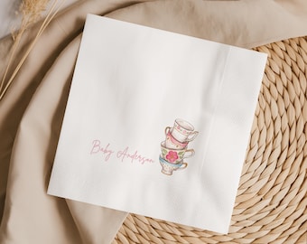 Servilletas para baby shower con temática de fiesta de té, decoraciones de mesa para cumpleaños con temática de fiesta de té