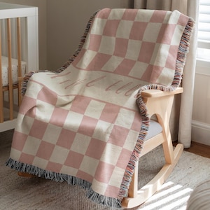 Personalized checkered name baby blanket custom name baby girl classic nursery decor name blanket baby shower gift image 1