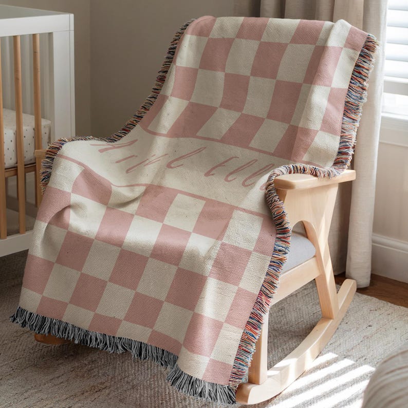Personalized checkered name baby blanket custom name baby girl classic nursery decor name blanket baby shower gift image 1