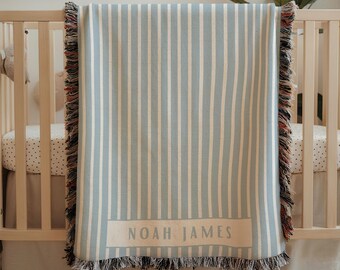 Personalisierte Baby Decke Name klassisch blau, Kinderzimmer Dekor nautisches unter dem Motto Baby Shower Krankenhaus Decke Junge