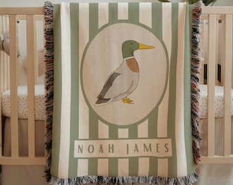 Personalized mallard duck baby name blanket, baby boy blanket custom name, woodland theme nursery, duck hunting trow