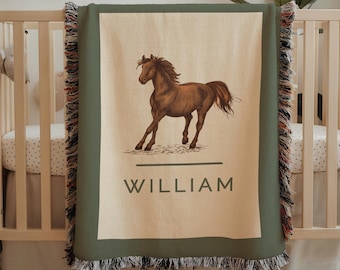 Manta personalizada con nombre de bebé y caballo, decoración vaquera para la habitación del bebé, manta para cuna, regalo estilo western para baby shower