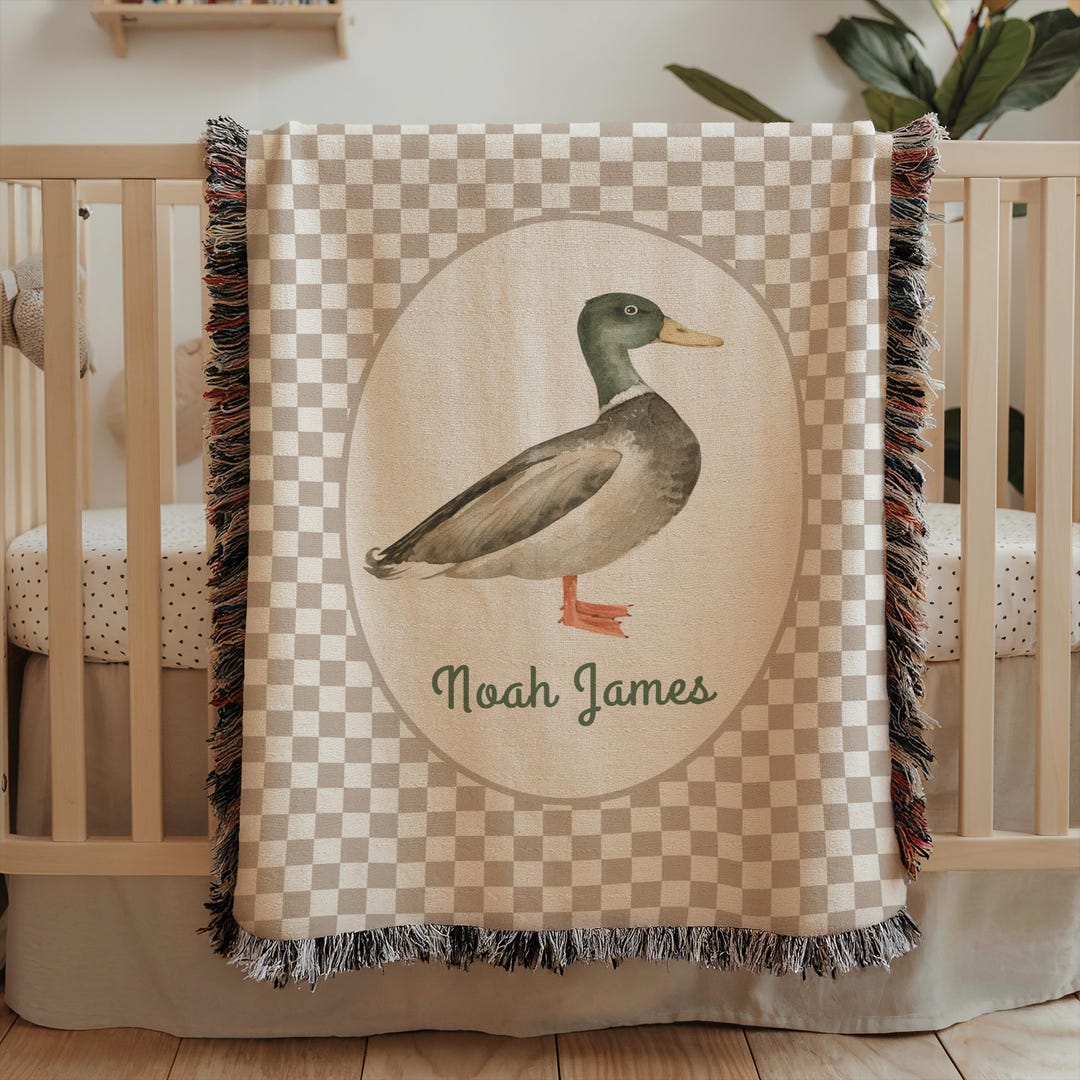Personalized Checkered Mallard Duck Baby Blanket With Name, Baby Boy ...