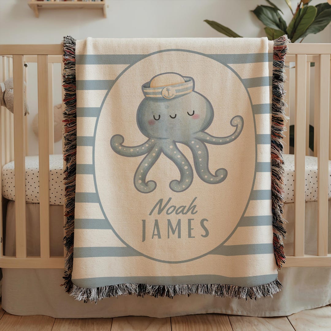 Personalized Baby Woven Blanket Under the Sea Themed Nursery Decor Baby ...