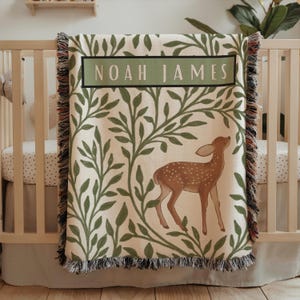Personalized woodland baby blanket custom name baby boy nursery decor name blanket baby shower gift