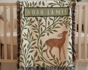 Personalized woodland baby blanket custom name baby boy nursery decor name blanket baby shower gift