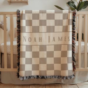 Couverture personnalisée à carreaux pour bébé : prénom personnalisé pour chambre de bébé