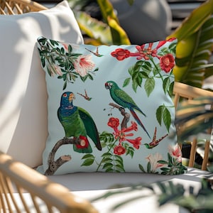 Chinoiserie birds and floral throw Pillow, Tropical Decor pillow case for Spring and Summer Decor, Exotic Bird Cushion Cover