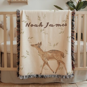 Personalized baby name blanket woodland animal, nursery woodland theme decor