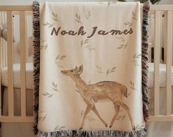 Personalized baby name blanket woodland animal, nursery woodland theme decor