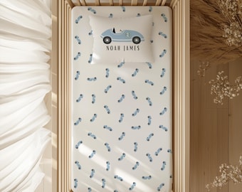 Race car crib sheet nursery decor racing theme baby race car nursery decor