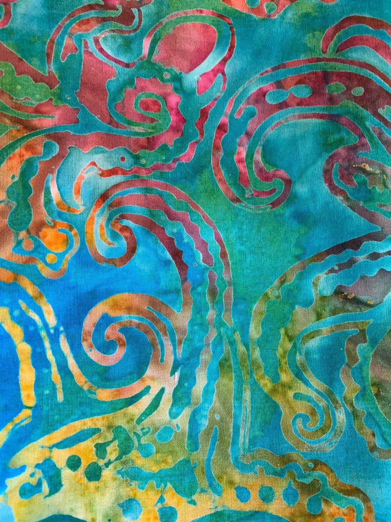 Beautiful Teal, Gold, Rust Batik image 1