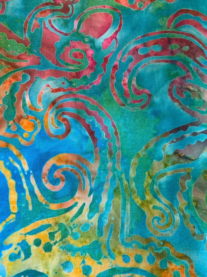 Beautiful Teal, Gold, Rust Batik image 2