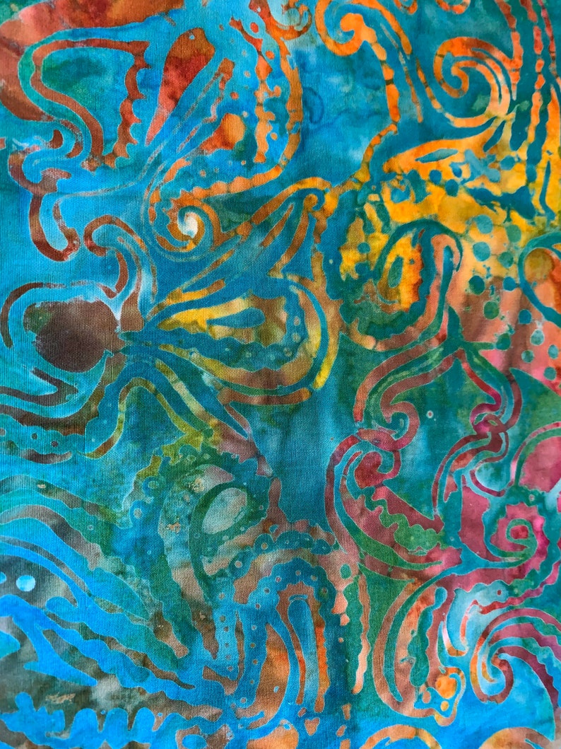 Beautiful Teal, Gold, Rust Batik image 3