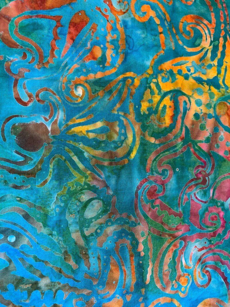 Beautiful Teal, Gold, Rust Batik image 4