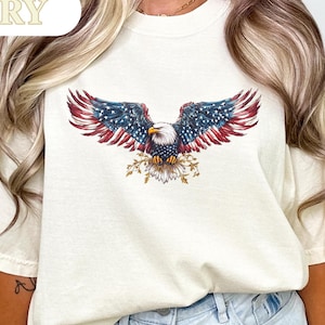 Camiseta con gráfico de águila Comfort Colors®, camiseta vintage con bandera de EE. UU., camiseta retro con águila calva, camiseta patriótica estadounidense, camiseta unisex con atuendo del 4 de julio