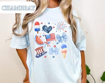 Comfort Colors®Coquette USA Bow Shirt, America Bow Shirt for July 4th T-shirt, Memorial Day Shirt, USA Gift,Election Shirt,Patriotic Bow Tee