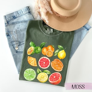 Y2K Fruit T-Shirt Comfort Colors, Vintage Citrus Tee for Women, Grapefruit Lemon Orange Shirt, Aesthetic Summer Graphic Trendy Top