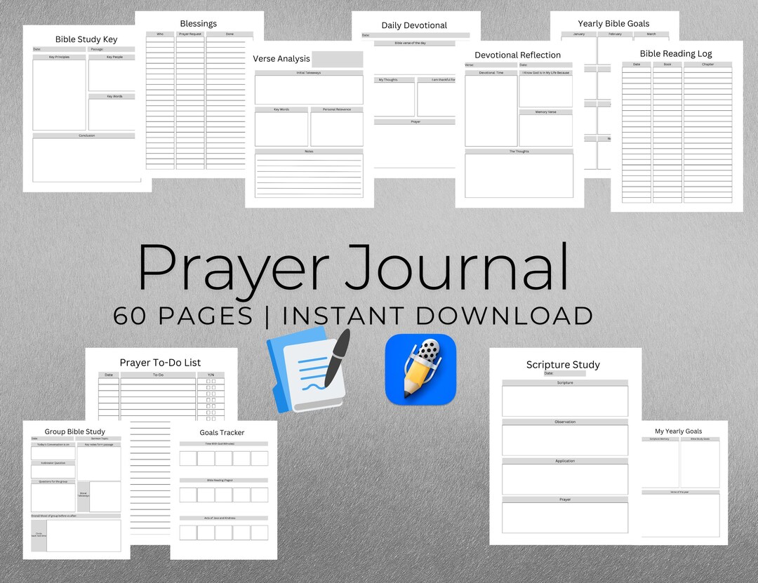 Prayer Journal Printable Bible Study Guide Gratitude Journal Digital ...
