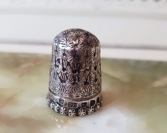 Antique Charles Horner Silver Thimble -  Floral Rimmed - Chester 1896 rare mark