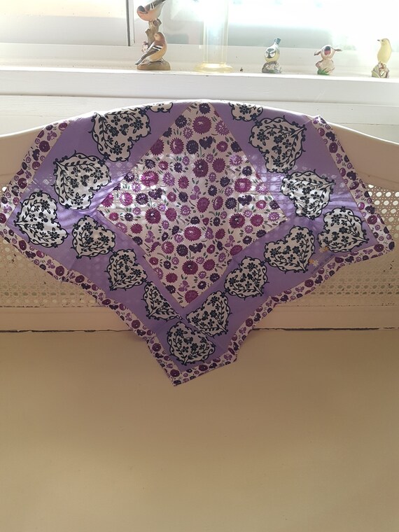 Vintage Scarf -  Purple Floral and Heart Scarf or 