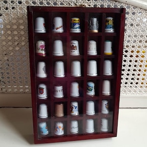 Vintage Thimble Display with 30 Vintage Souvenir Ceramic Thimbles