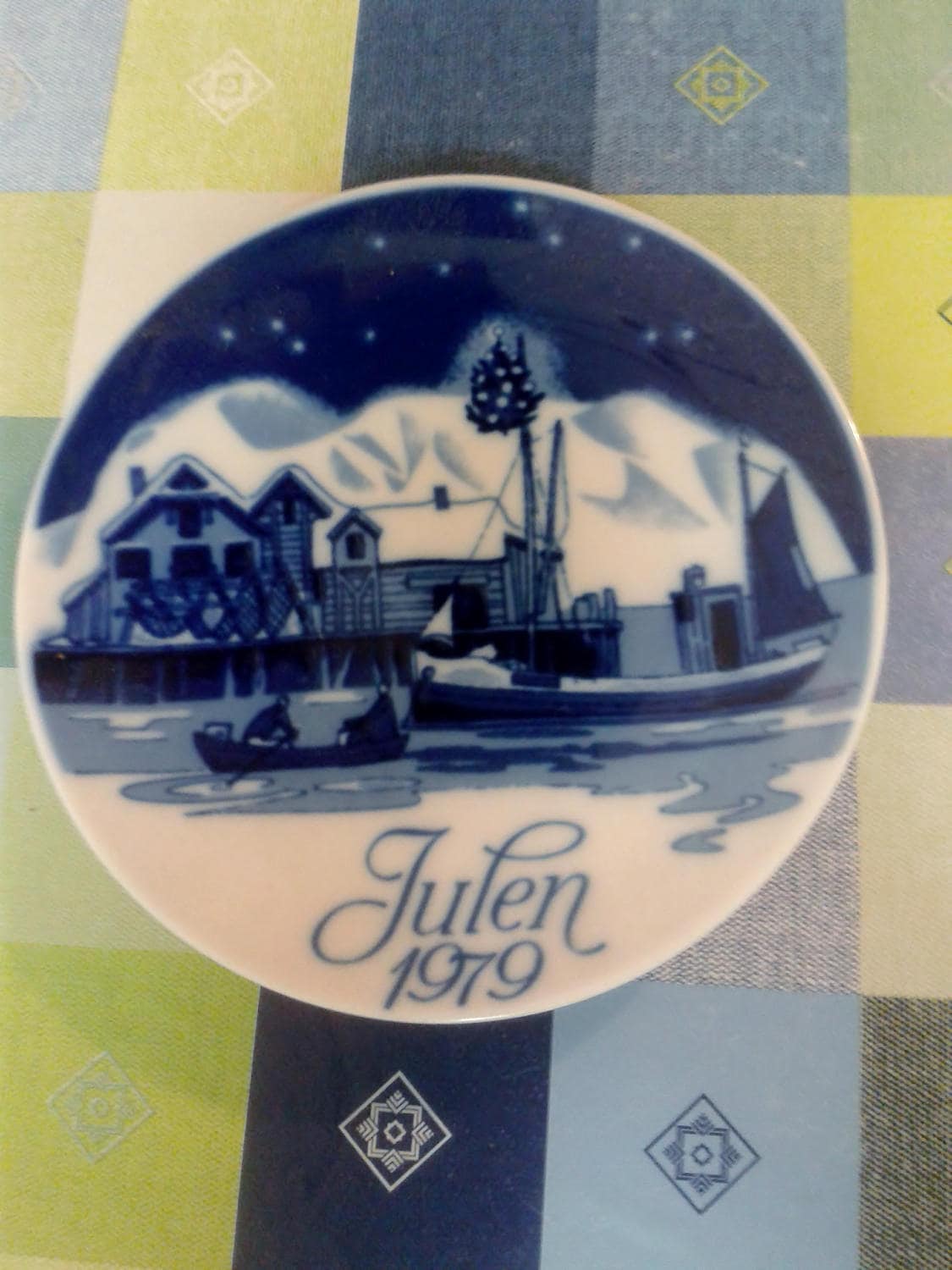 ビンテージの青と白のクリスマス プレート - Porsgrunds