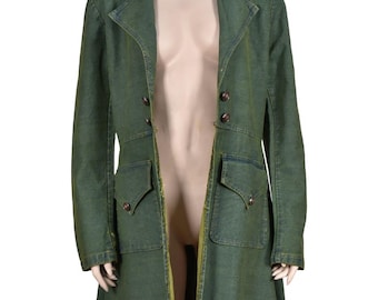 Wasteland Drifter Denim Coat – Fallout Inspired Green Long Trench