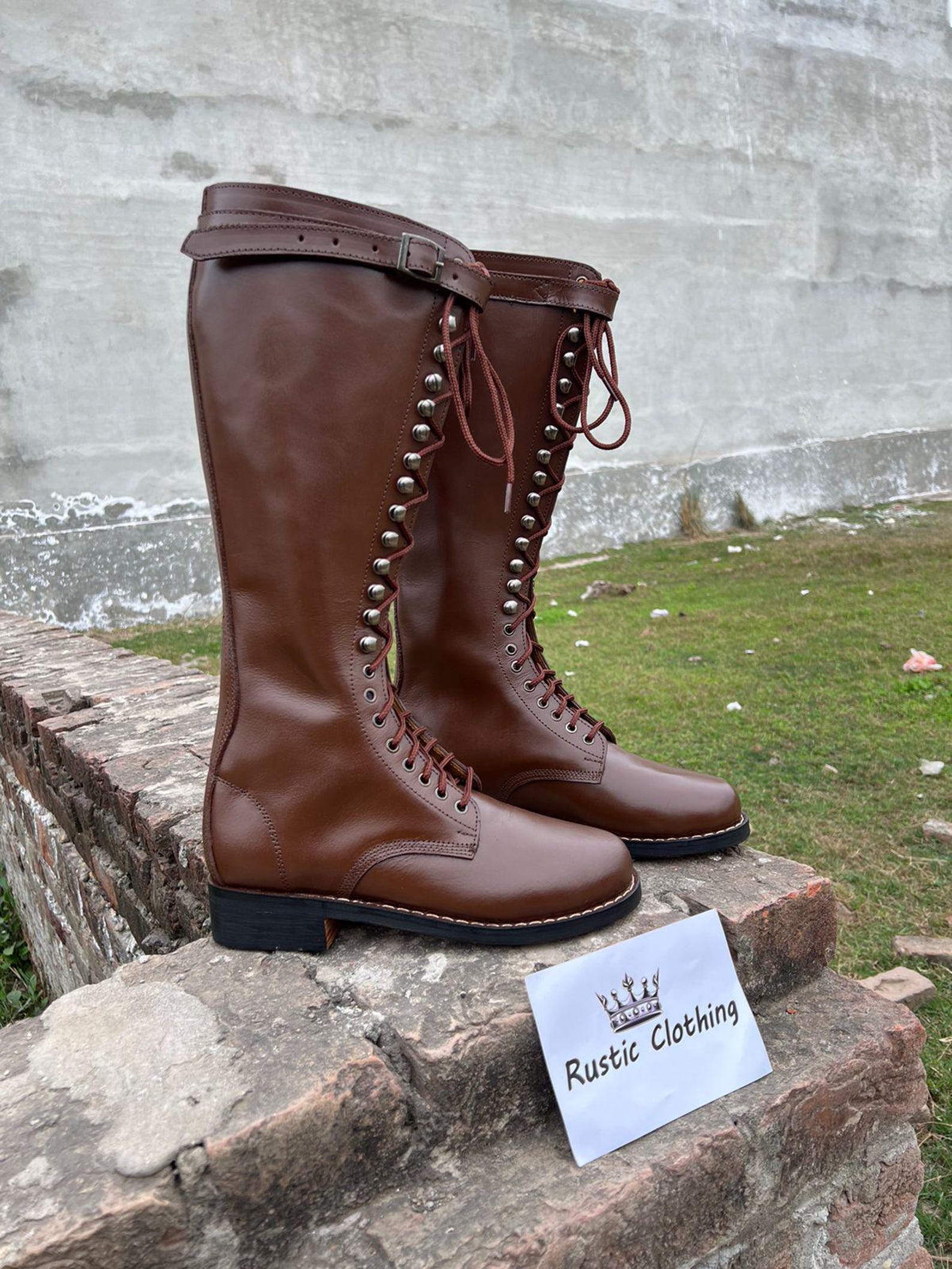 Handmade Brown Leather US Riding Boots: Single Buckle Fashion Boots - Etsy