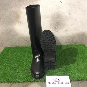 Leather Long Boots With Rubber Sole, Handmade Horse Riding Black Boots, Unisex Hiking and Jungle Wear, Military Combat Boots Boot For Men