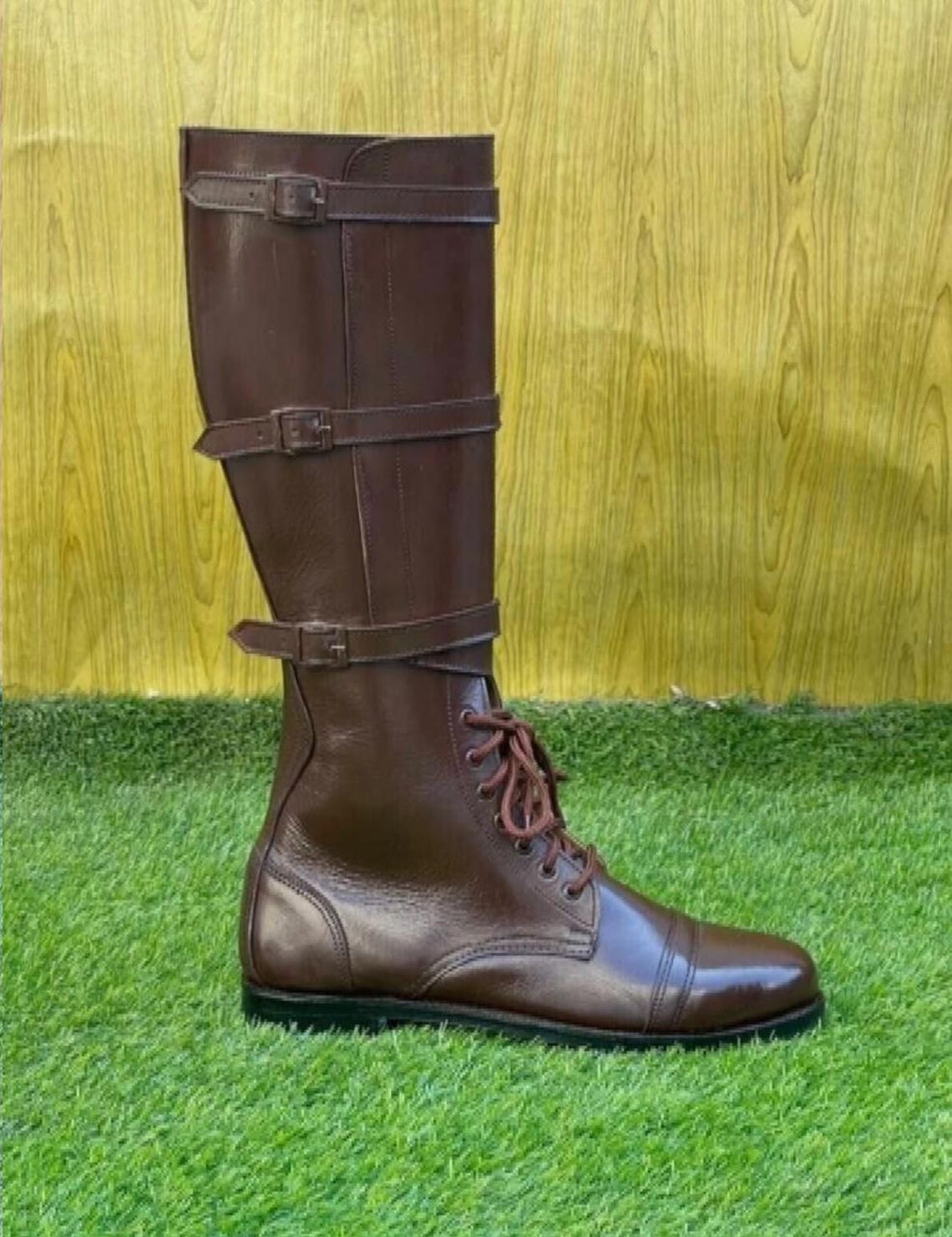 Brown Leather Horse Riding Boots With Three Buckles | Handmade Leather ...