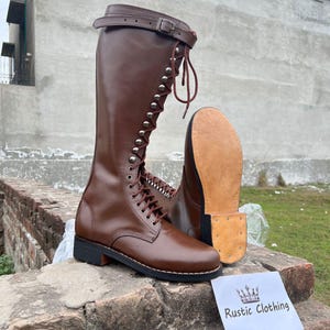 Personalised Handmade Brown Leather Single Buckle US Boot With Leather Sole, Horseback Riding Boot, Unisex Fashion Boots, German Boots,Boots