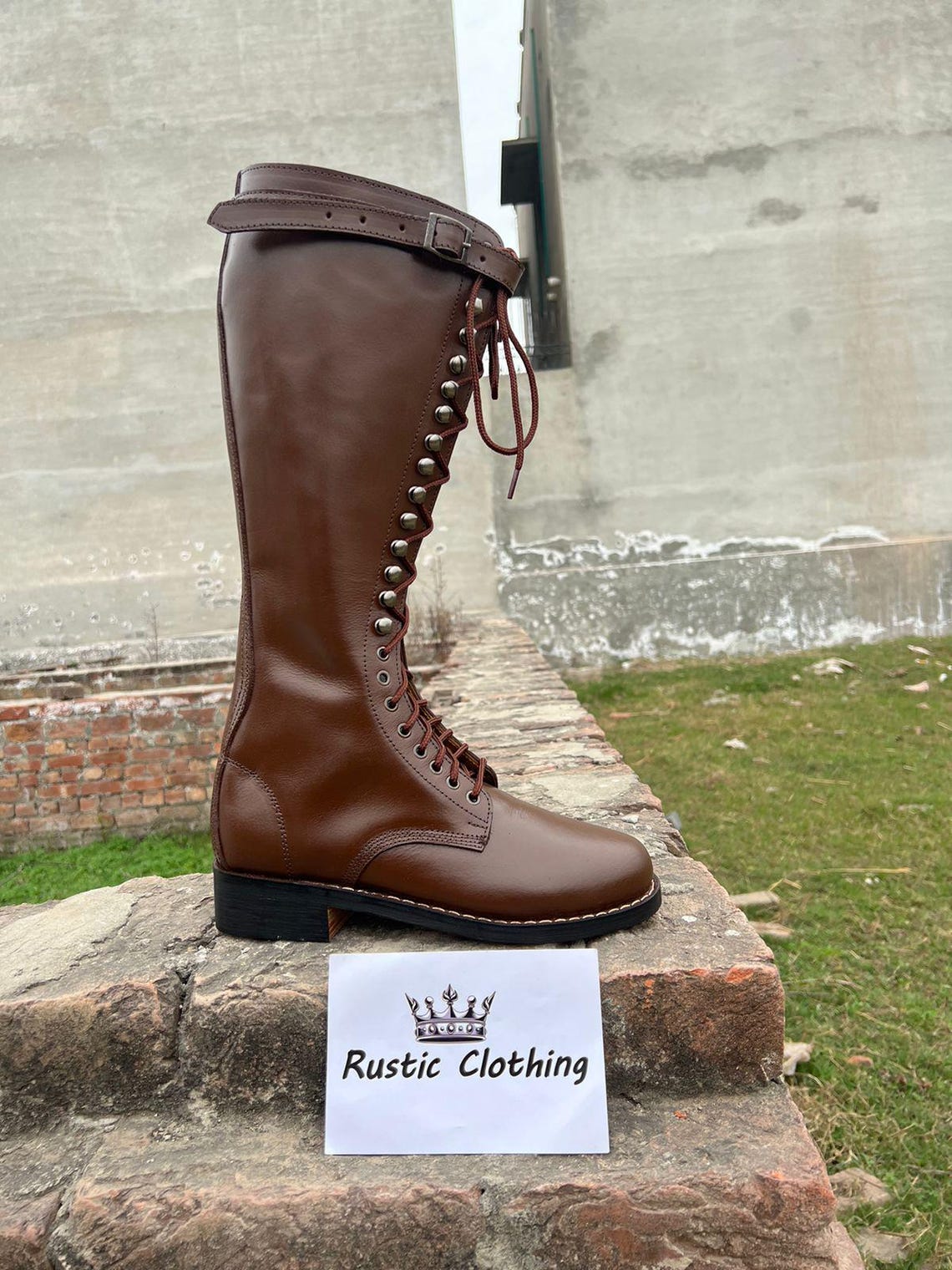 Handmade Brown Leather US Riding Boots: Single Buckle Fashion Boots - Etsy