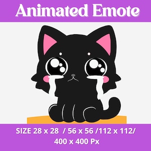 Animated emote Black crying cat emotes cat cry emote  Twitch Emotes  Discord Emotes  Kick Emotes  Cute Cats