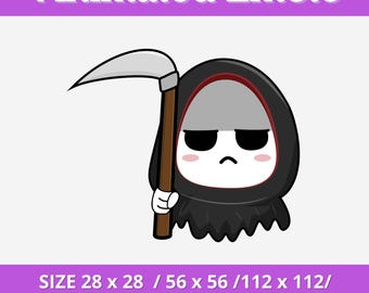 Emote animado de Twitch: Fantasma aterrador con cara enojada y cuchillo, cara de fantasma kawaii, emoticono animado de Halloween de asesino muerto.