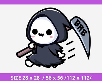 Gesto animado de Twitch: Fantasma aterrador, cara de "BRB" con cuchillo, cara de fantasma kawaii, emoticono animado de Halloween de asesino muerto.