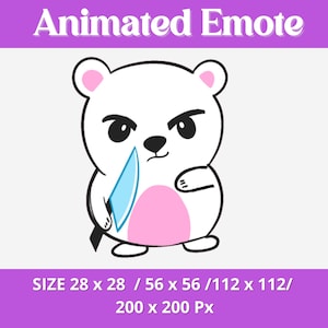 Cute Polar Bear Animated Emote | Knife emote | Little Polar Bear Emoji for Twitch, Discord, Youtube, Kick | Ready to use GIF