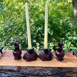 Avon 1876 Cape Cod Ruby Red Glass Candle Holders & Shakers (1976)