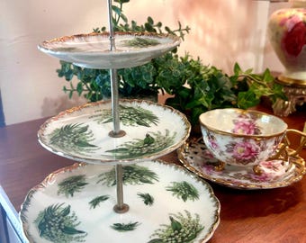Vintage 3 tier tray-bone china-Napco: 1950’s-Gold burnished.