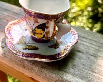 Butterfly Demitasse Tea Cup & Saucer: Baum Bros. Vintage Gold Trim
