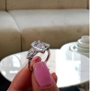 Pear Cut Diamond Proposal Ring, Solid 14K White Gold Three Stone Ring, IGI Certified 2.59ct E/VS1 Lab Created Diamond, Anniversary Gift
