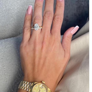 3.20 Carat E/VVS2 Oval Cut Lab Grown Diamond Solitaire Engagement Ring Set / Matching Round Diamond Wedding Band /14k Yellow Gold Bridal Set
