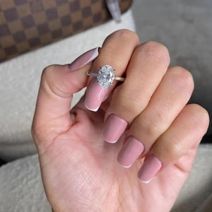 2.10 Carat D color VVS2 Clarity IGI CERTIFIED Lab Grown Oval Cut Diamond Solitaire Hidden Halo Engagement Ring / 14K Gold Minimalist Ring .